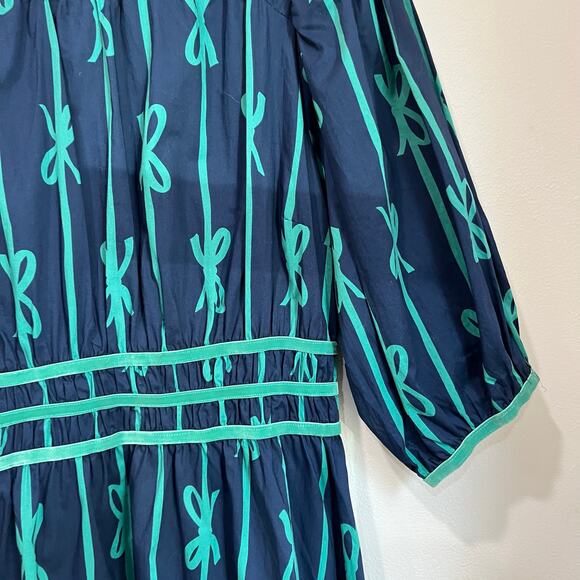 Umgee Ribbon Print Puff Sleeve Velvet Trim Boho Mini Dress Casual Holiday L - Picture 11 of 11